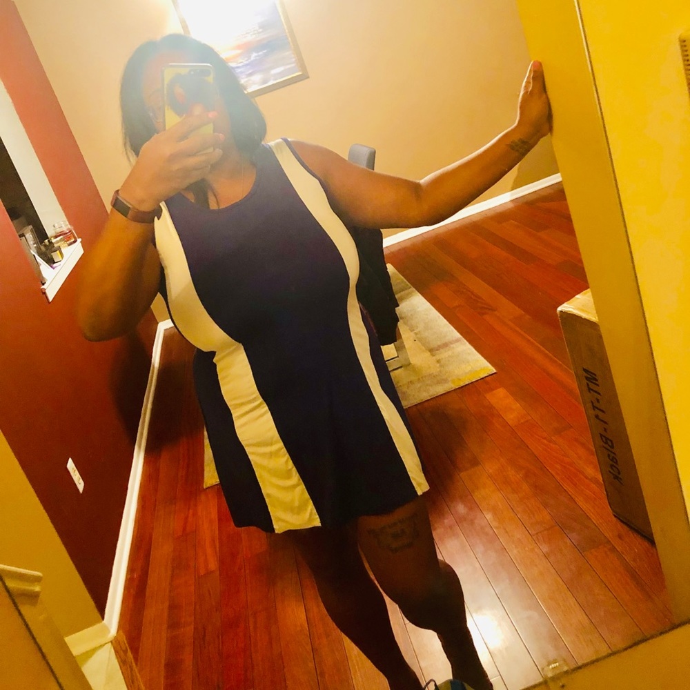 Blue and white mini dress
